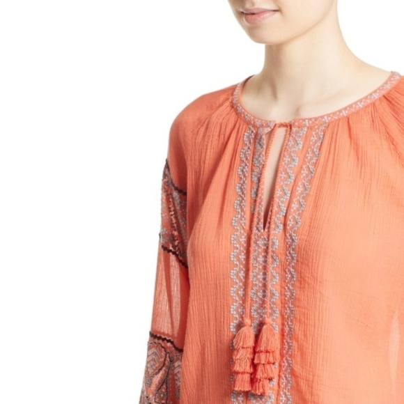 Joie Nelida Embroidered Gauzey-Cotton Tunic Blouse - Picture 3 of 4
